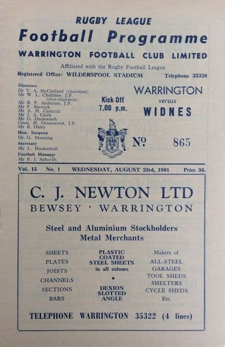 Warrington v Widnes (1961, Aug 23rd)