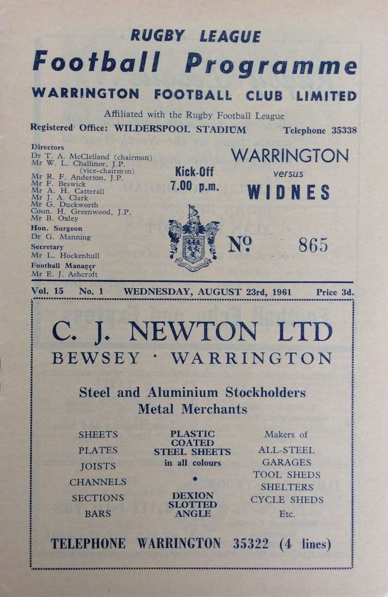 Warrington v Widnes (1961, Aug 23rd)