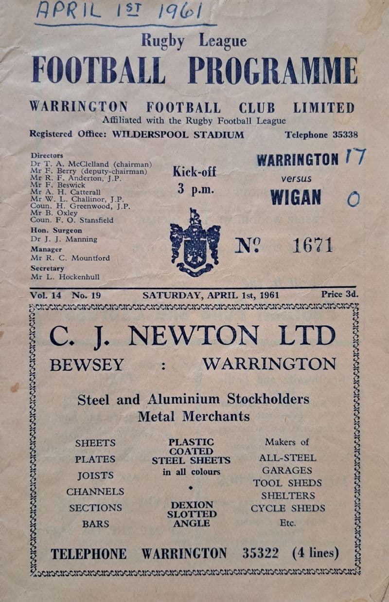 Warrington v Wigan (1961, Apr 1st)