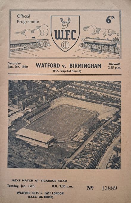 Watford v Birmingham City , FA Cup 3rd Rnd (1960, Jan 12th)