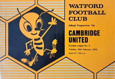Watford v Cambridge United, Div 4 (1976, Feb 24th) SIGNED
