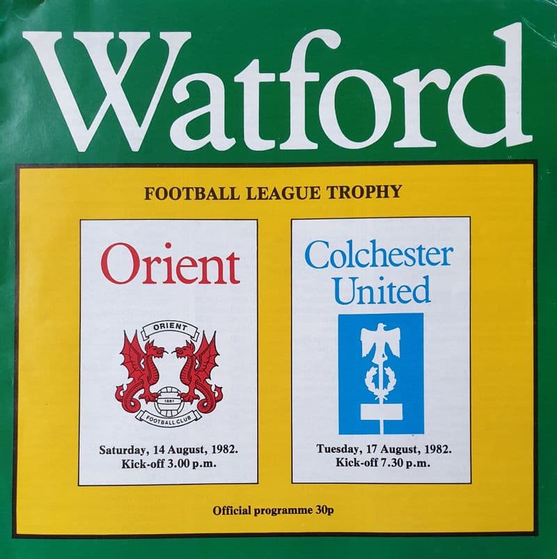Watford v Orient / Colchester, FL Trophy (1982 Aug)