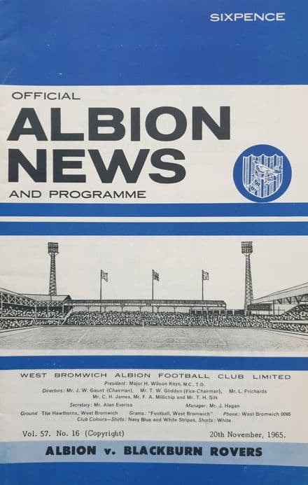 WBA v Blackburn Rovers, Div 1 (1965, Nov 20th) & Soccer Review
