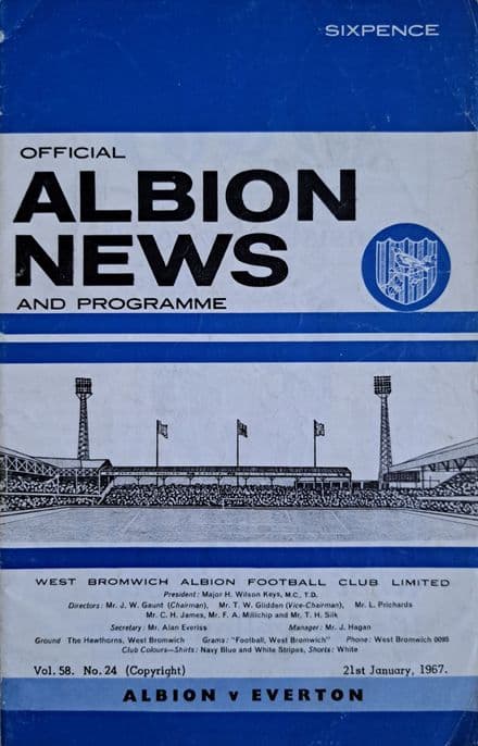 WBA v Everton, Div 1 (1967, Jan 21st) & FLR