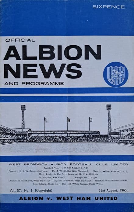WBA v West Ham, Div 1 (1965, Aug 21st) & Soccer Review