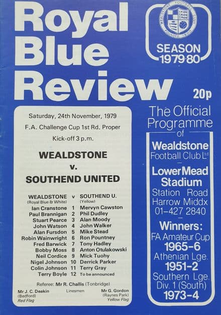 Wealdstone v Southend, FA Cup 1st Rnd (1979, Nov 24th)