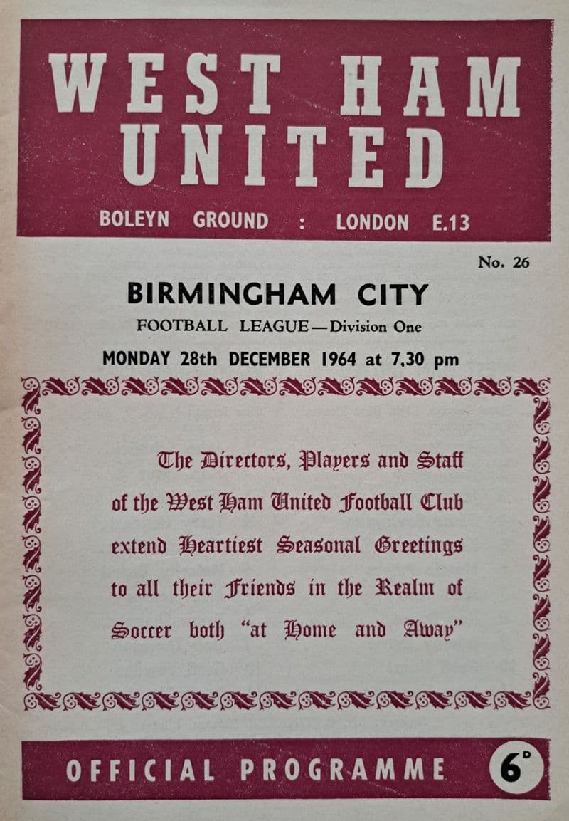 West Ham United v Birmingham, Div 1 (1964, Dec 28th)