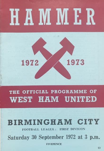 West Ham United v Birmingham, Div 1 (1972, Sep 30th)