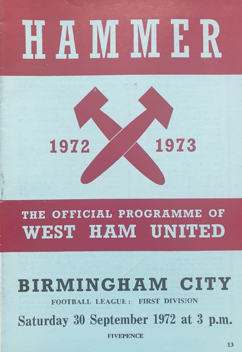 West Ham United v Birmingham, Div 1 (1972, Sep 30th)