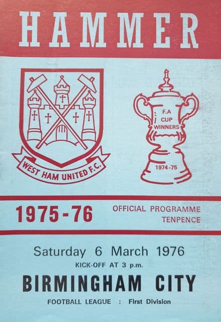 West Ham United v Birmingham, Div 1 (1976, Mar 6th)