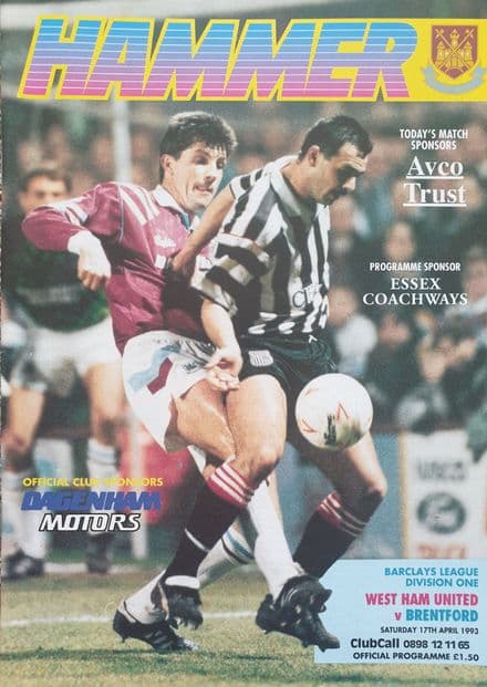 West Ham United v Brentford, Div 1 (1993, Apr 17th)