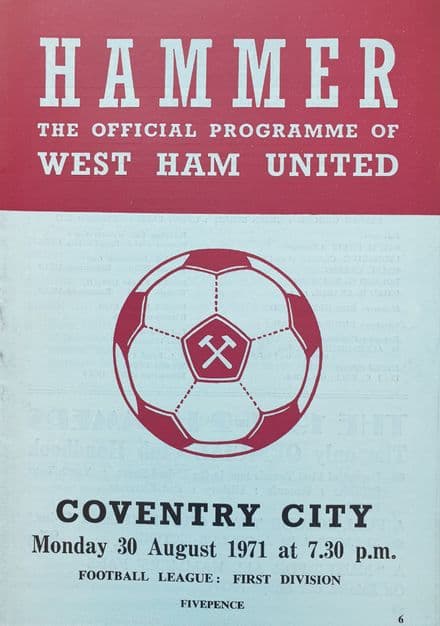 West Ham United v Coventry, Div 1 (1971, Aug 30th)