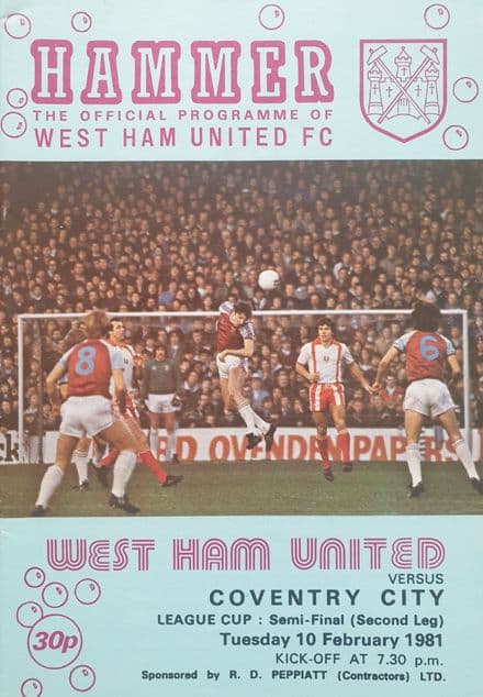 West Ham United v Coventry, Lge Cup (1981, Feb 10th)