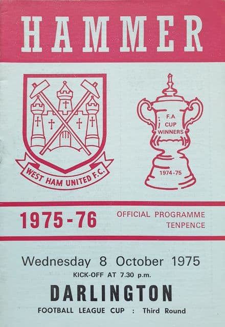 West Ham United v Darlington, League Cup (1975, Oct 8th)