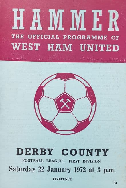 West Ham United v Derby County, Div 1 (1972, Jan 22nd)