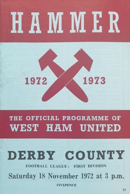 West Ham United v Derby, Div 1 (1972, Nov 18th)