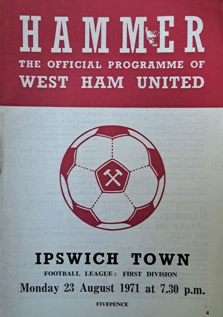West Ham United v Ipswich, Div 1 (1971, Aug 23rd)