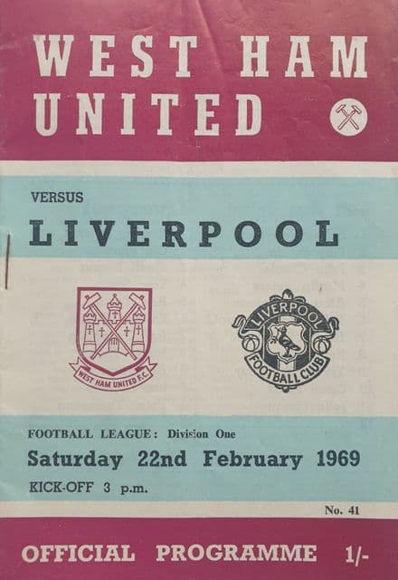 West Ham United v Liverpool, Div 1 (1969, Feb 22nd)