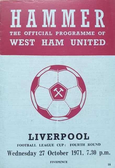 West Ham United v Liverpool, League Cup (1971, Oct 27th)