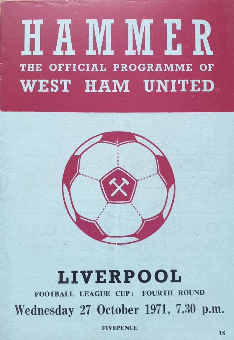 West Ham United v Liverpool, League Cup (1971, Oct 27th)