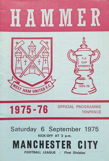 West Ham United v Manchester City, Div 1 (1975, Sep 6th)