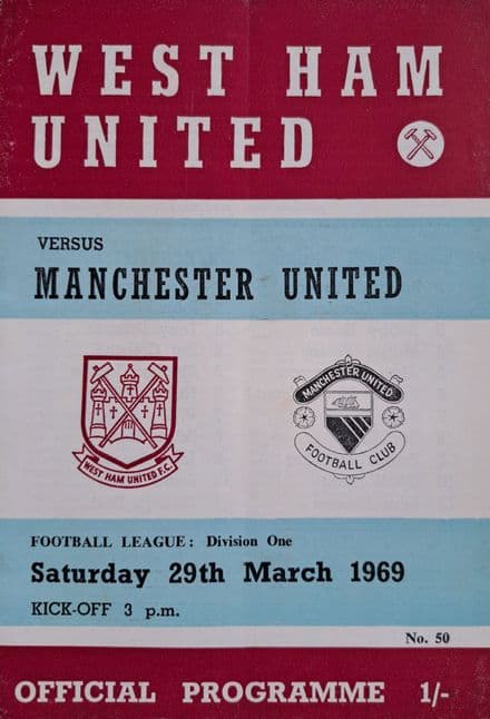 West Ham United v Manchester United, Div 1 (1969, Mar 29th)