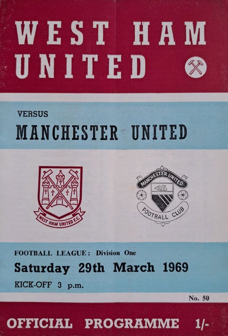 West Ham United v Manchester United, Div 1 (1969, Mar 29th)