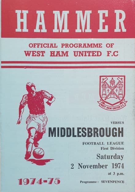 West Ham United v Middlesbrough, Div 1 (1974, Nov 2nd)