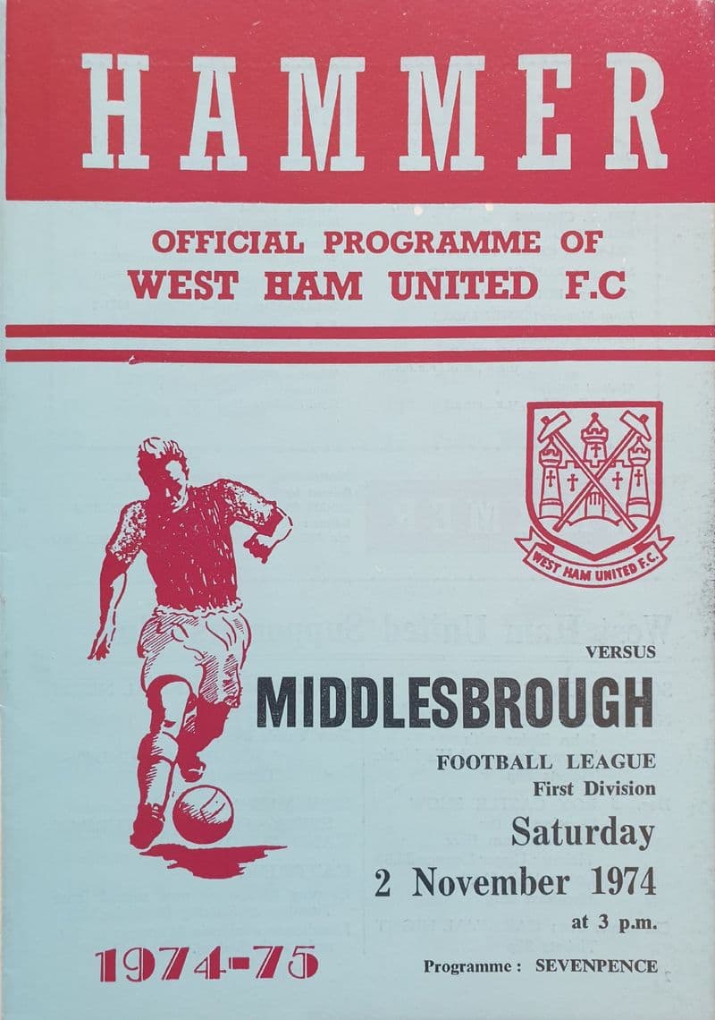 West Ham United v Middlesbrough, Div 1 (1974, Nov 2nd)