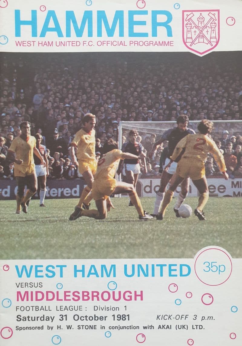 West Ham United v Middlesbrough, Div 1 (1981, Oct 31st)