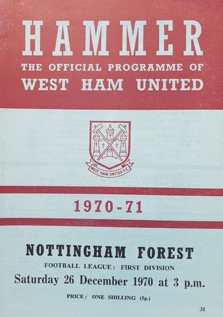 West Ham United v Nottm Forest, Div 1 (1970, Dec 26th)