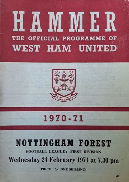 West Ham United v Nottm Forest, Div 1 (1971, Feb 24th)