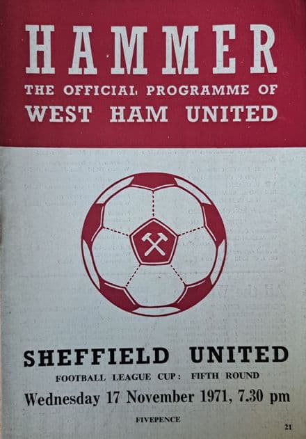 West Ham United v Sheffield United, League Cup (1971, Nov 17th)