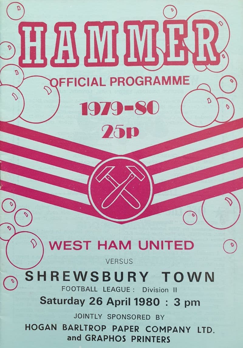 West Ham United v Shrewsbury, Div 2 (1980, Apr 26th)