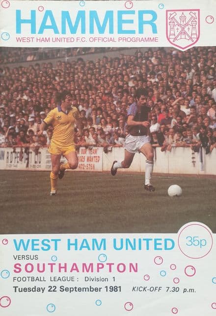 West Ham United v Southampton, Div 1 (1981, Sep 22nd)