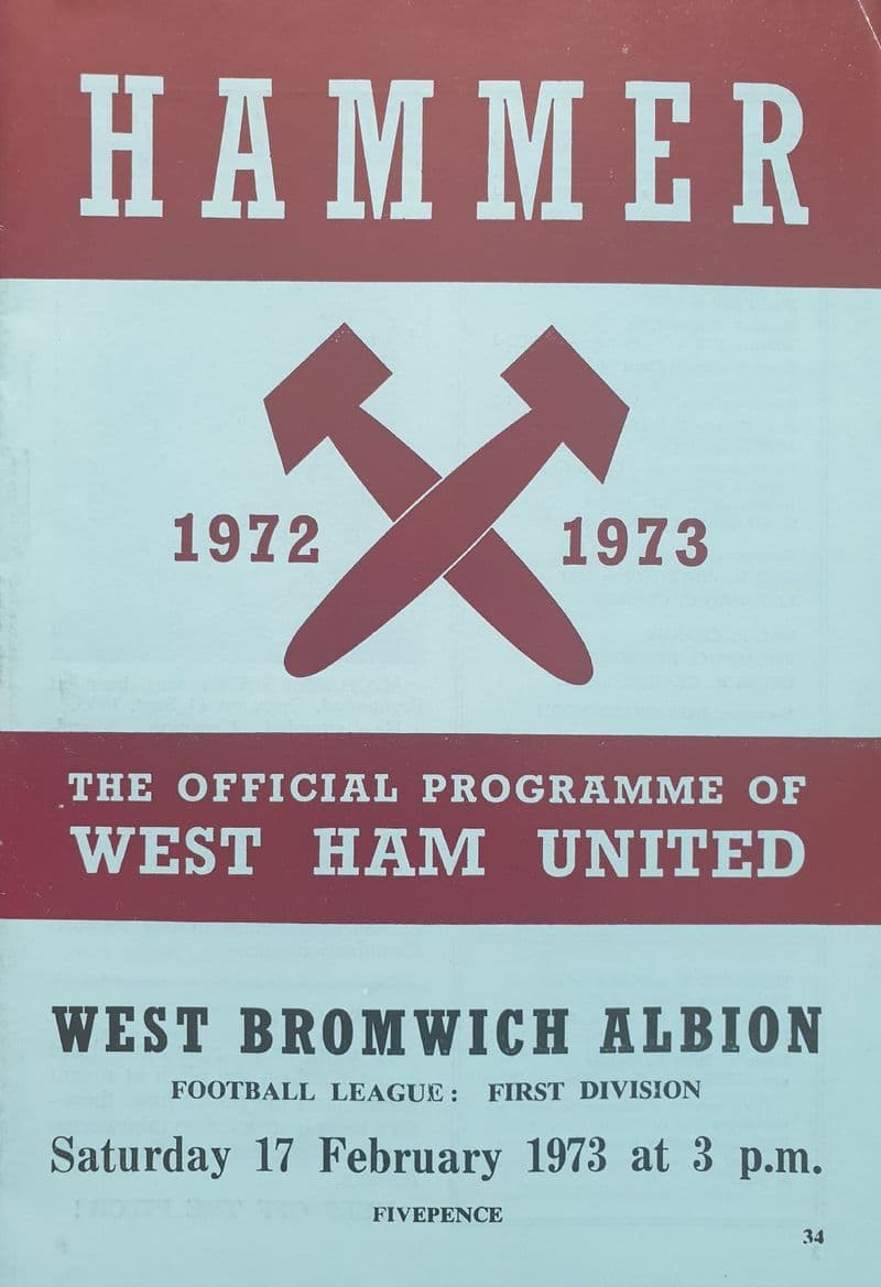 West Ham United v WBA, Div 1 (1973, Feb 17th)