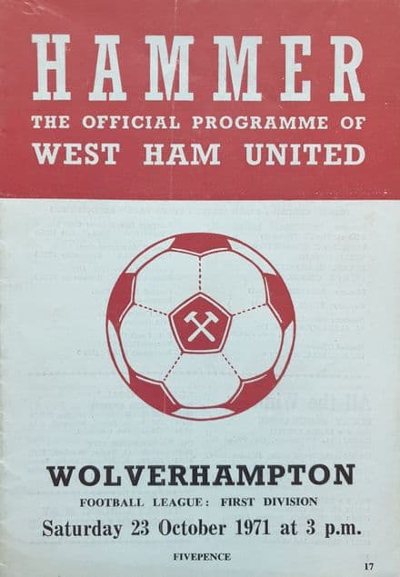 West Ham United v Wolves, Div 1 (1971, Oct 23rd)