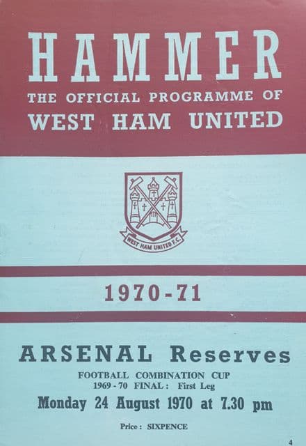 West Ham v Arsenal, Combination Cup (1970, Aug 24th)