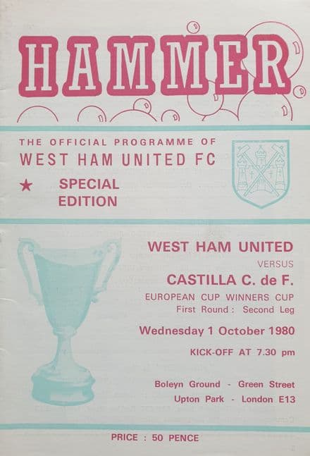 West Ham v Castilla, European CWC (1980, Oct 1st)