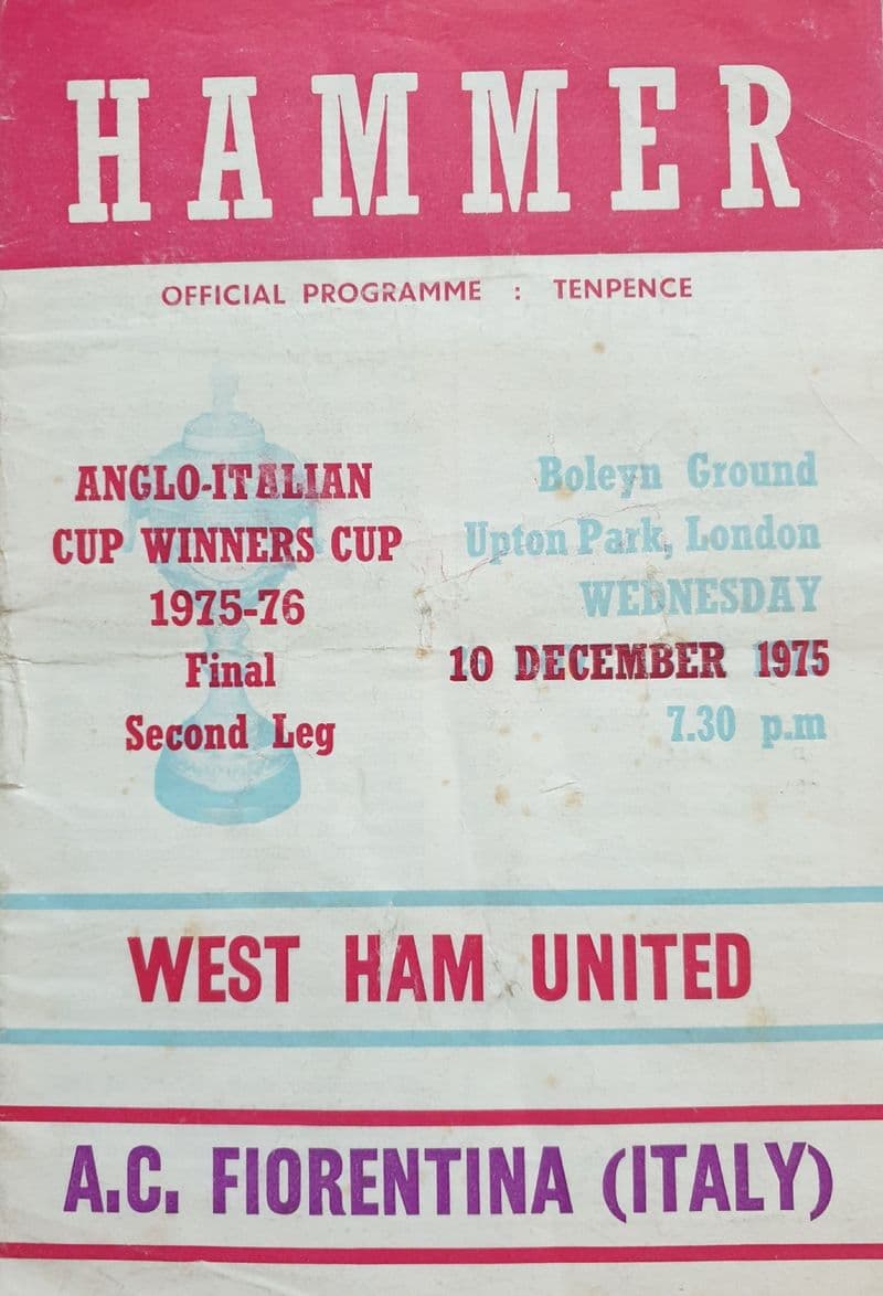 West Ham v Fiorentina, Anglo Italian (1975, Dec 10th)