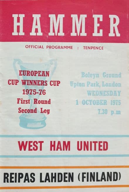 West Ham v Reipas Lahden, European CWC (1975, Oct 1st)
