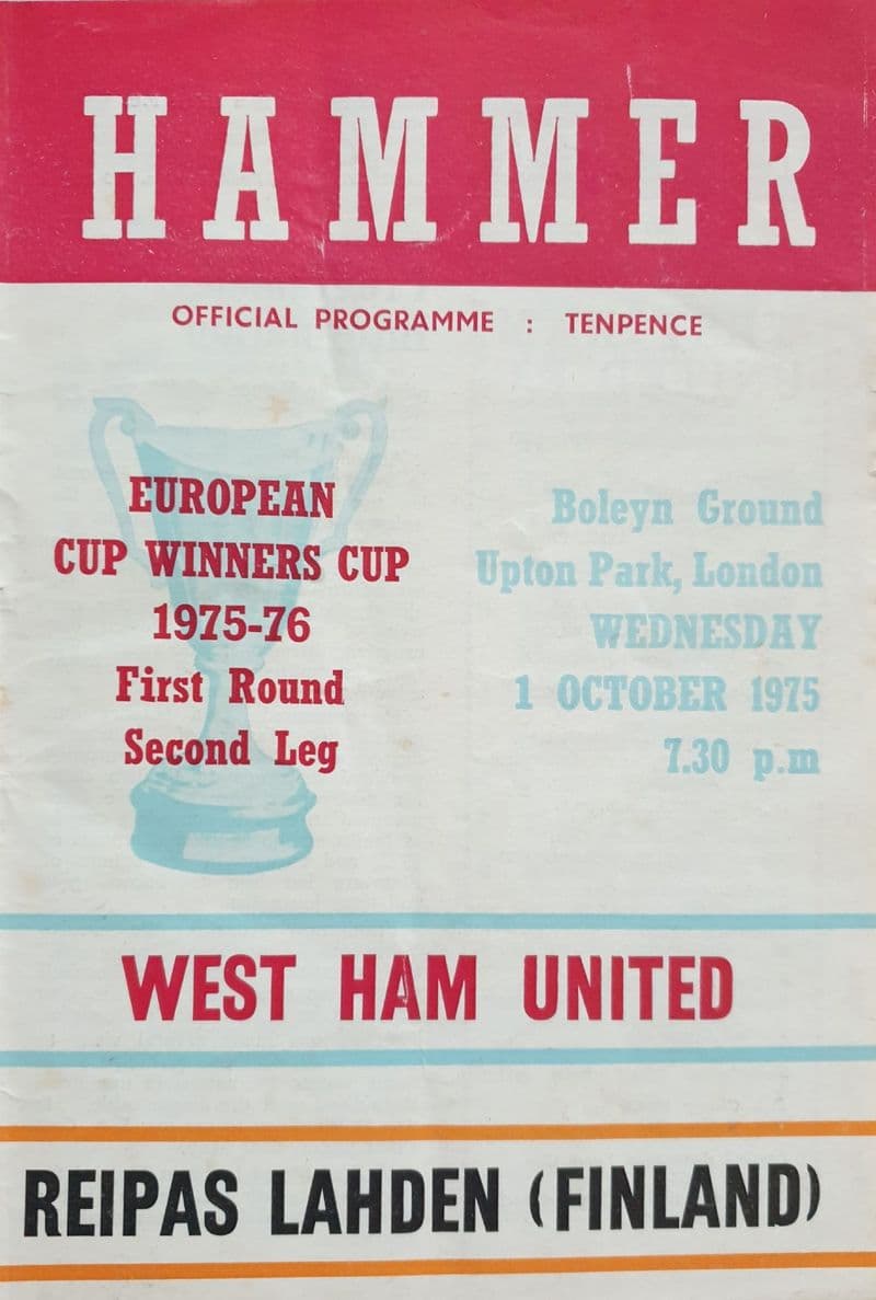 West Ham v Reipas Lahden, European CWC (1975, Oct 1st)