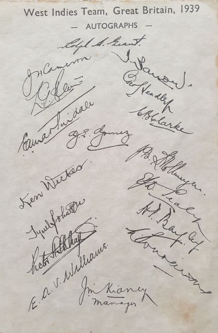 West Indies 1939 Autographs (Facsimile)