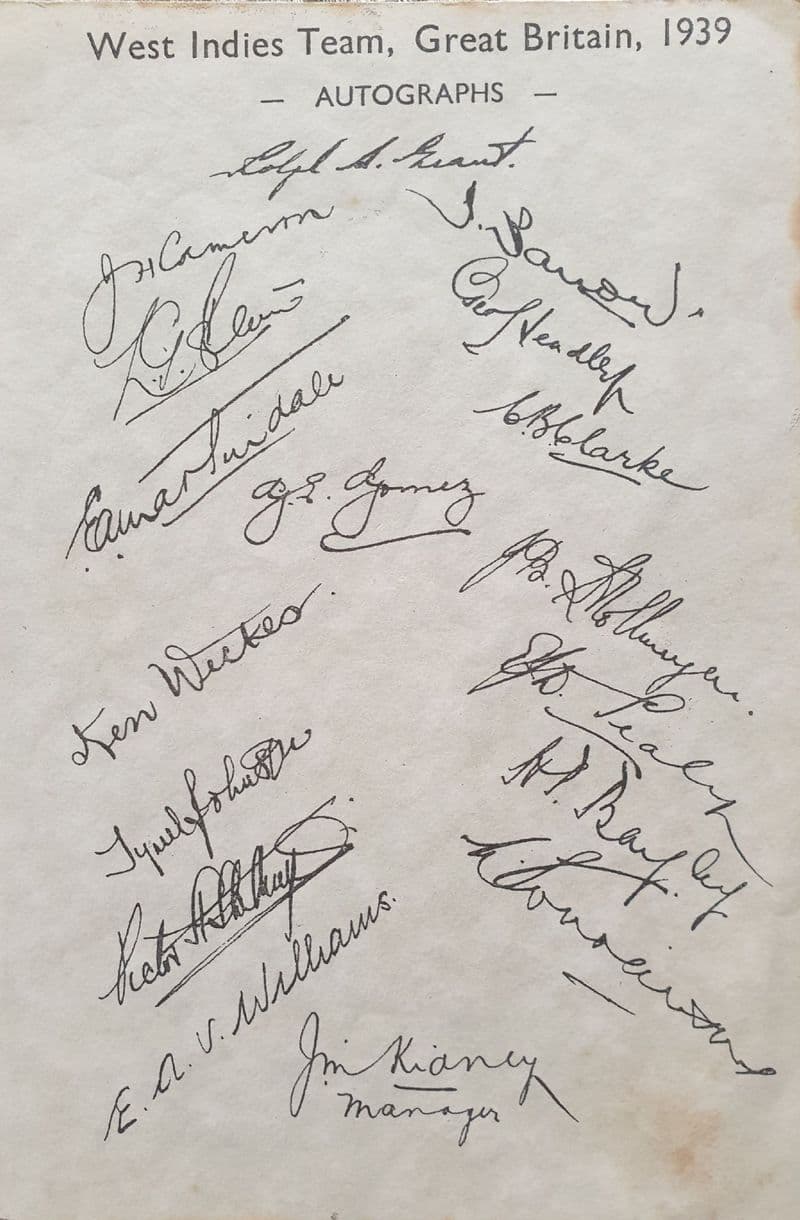 West Indies 1939 Autographs (Facsimile)