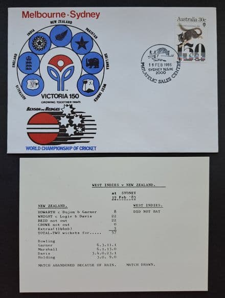 West Indies v New Zealand - WCC (1985, Feb 19th) FDC and Scorecard