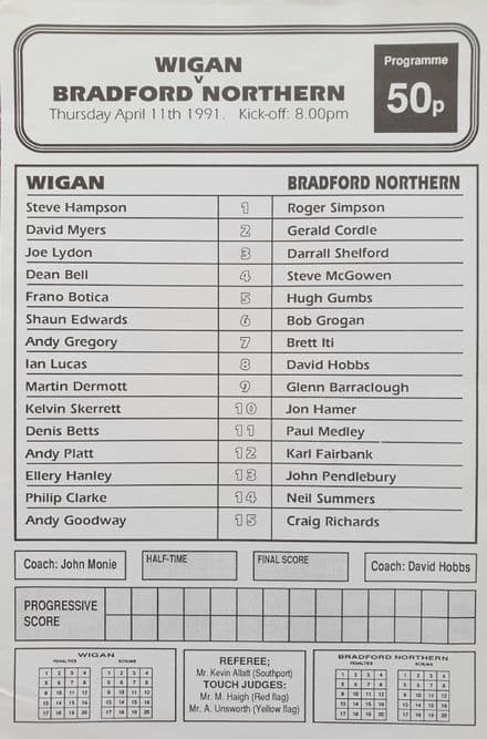 Wigan v Bradford Northern (1991, Apr 11th)