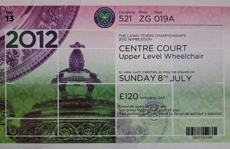 Wimbledon Centre Court Tickets x2 (2012, Jul 8th) FINAL DAY