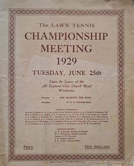Wimbledon Championships Programme (1929, Jun 25th)