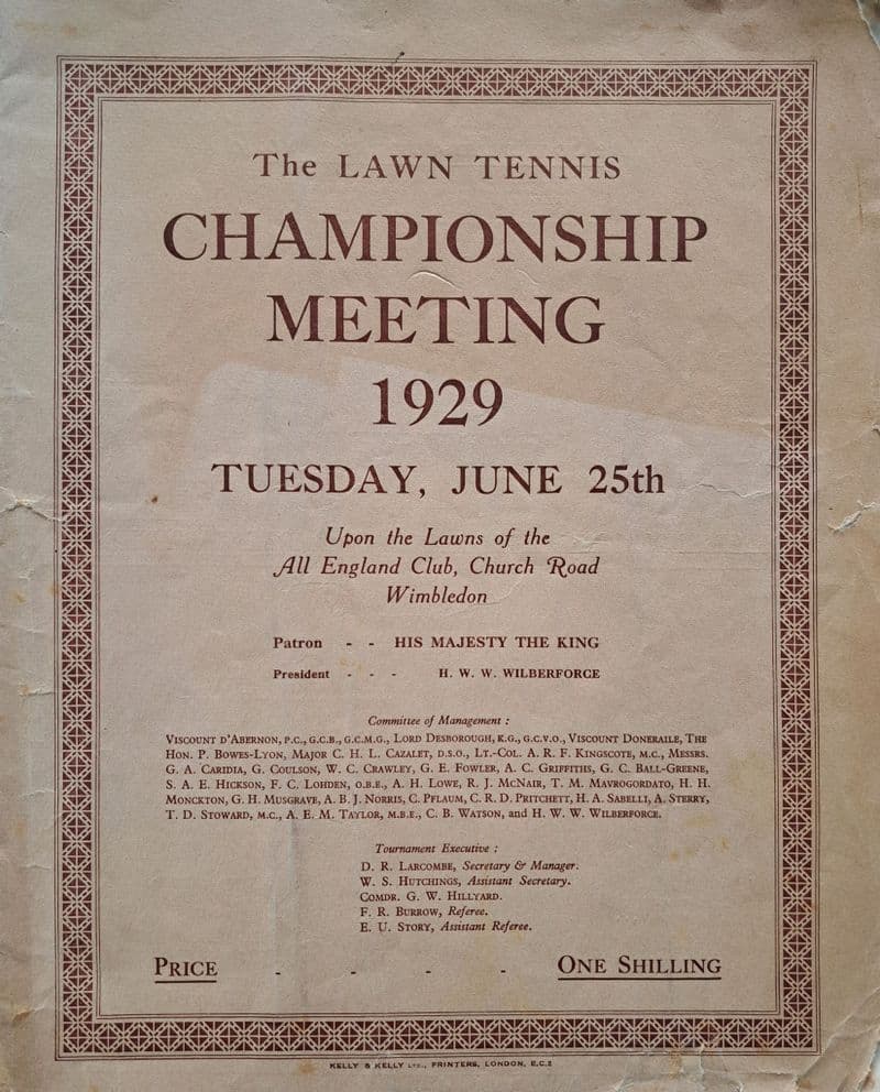 Wimbledon Championships Programme (1929, Jun 25th)