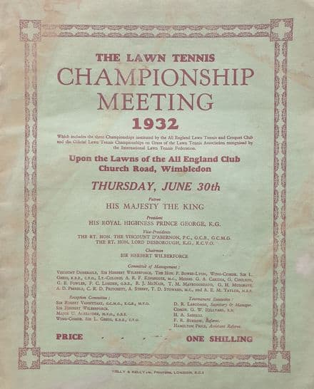 Wimbledon Championships Programme (1932, Jun 30th)